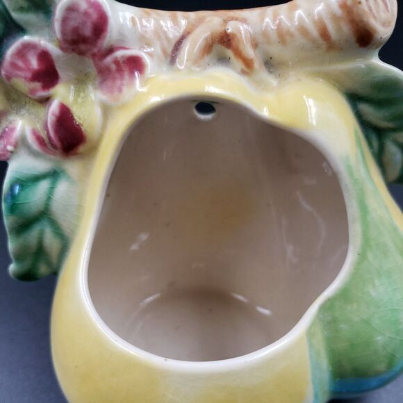 Wall Pocket Planter Pear Fruit Vtg Japan Glazed Painted Ceramic Art Pottery Vase - Picture 3 of 15